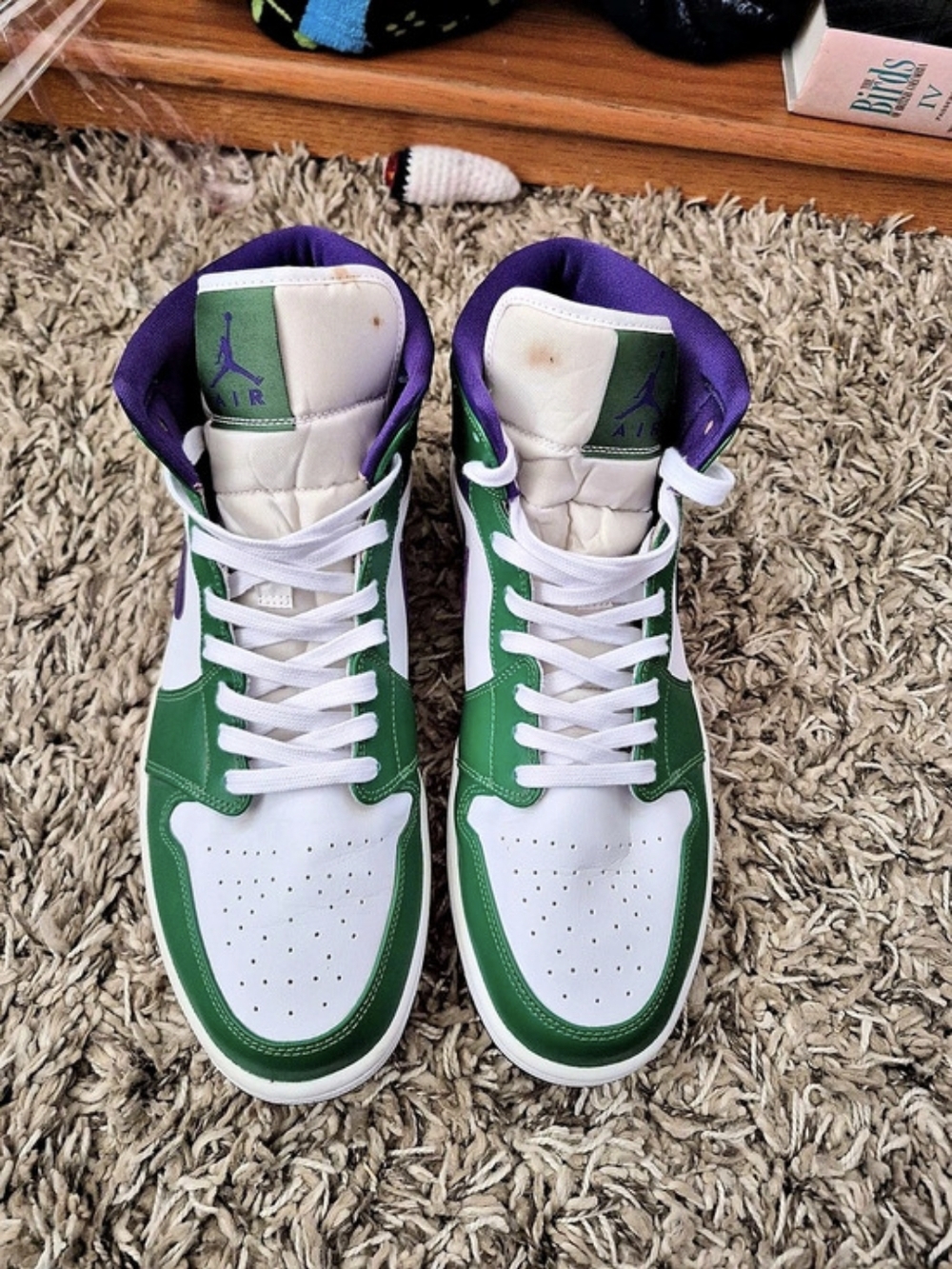 Nike Air Jordan 1 Mid Men's Sneakers Green & Purple US 13